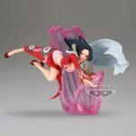 Figurine de Boa Hancock dans une posture dynamique, mesurant 17 cm, avec des cheveux et une cape flottants, fabriquée en PVC par Banpresto.