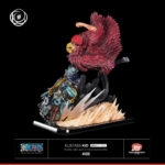 Figurine en résine d'Eustass Kid dans une pose dynamique, mettant en avant son bras mécanique et ses cicatrices, fabriquée par TSUME ART.