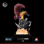 Figurine en résine d'Eustass Kid dans une pose dynamique, mettant en avant son bras mécanique et ses cicatrices, fabriquée par TSUME ART.