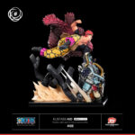 Figurine en résine d'Eustass Kid dans une pose dynamique, mettant en avant son bras mécanique et ses cicatrices, fabriquée par TSUME ART.