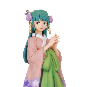 Hiyori Kozuki en pose gracieuse, vêtue d'un costume traditionnel, avec des détails soignés en PVC, fabriquée par BANPRESTO.