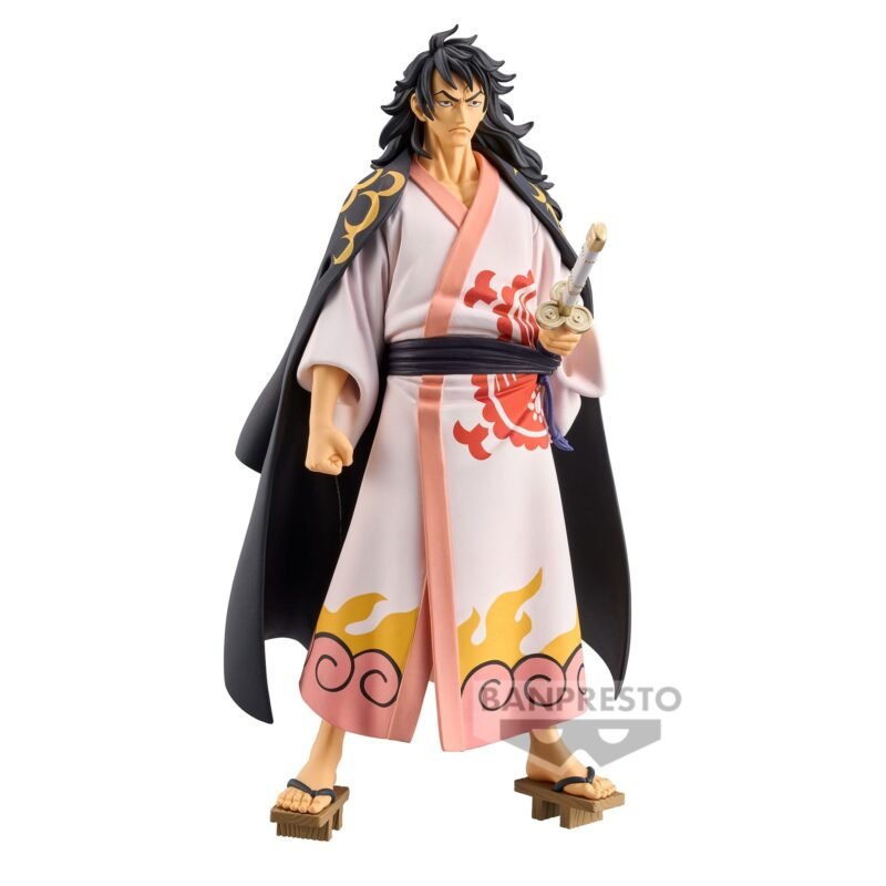 Figurine de Kozuki Momonosuke en PVC de haute qualité, représentant le personnage avec une pose dynamique et une expression déterminée, mettant en avant sa transformation en dragon. Fabriquée par BANPRESTO.