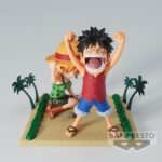 one-piece-figurine-luffy-et-nami-log-stories-world-collectable-figure_5 Figurine de Luffy avec les poings levés et Nami en larmes, mesurant 7 cm, fabriquée par BANPRESTO, présentant des détails soignés sur les expressions faciales et une pose dynamique.