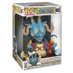 Kaido en dragon oriental avec des écailles brillantes, une longue chevelure, des moustaches et une cicatrice, dans une pose dynamique qui accentue son regard menaçant, fabriqué par Funko.