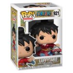 Figurine Pop de Luffytaro en kimono rouge métallisé, représentant le personnage de One Piece, avec des détails soignés et une pose dynamique, fabriquée par Funko.