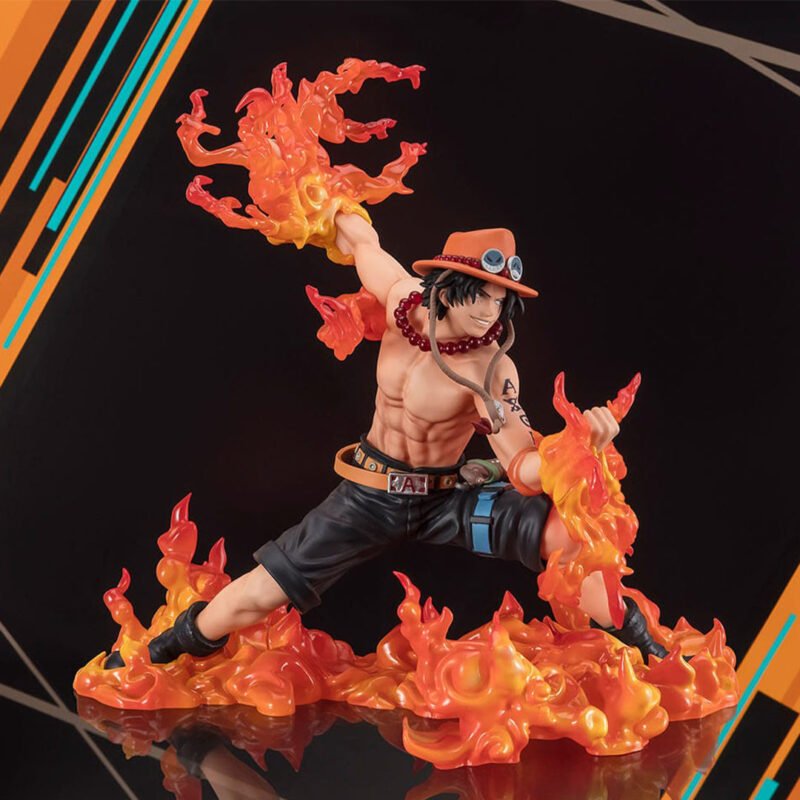 one-piece-figurine-portgas-d-ace-bouty-rush-5th-anniversary-extra-battle-figuarts-zero_5 Figurine de Portgas D. Ace de 17 cm, représentant le personnage entouré de flammes, avec des détails saisissants et une pose dynamique, fabriquée par Tamashii Nations.