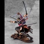 Figurine de Roronoa Zoro dans une pose dynamique utilisant la technique de combat Kitoryuu avec neuf sabres, réalisée en PVC par Megahouse.