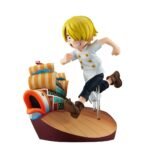 one-piece-figurine-sanji-run-run-run-ver-gem-series-megahouse_4 Figurine de Sanji en pose dynamique, courant dans une réplique du Baratie, avec une tenue de cuisinier détaillée en blanc et noir, fabriquée par MEGAHOUSE.