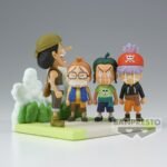 Figurine d'Usopp en PVC de 7 cm représentant un moment émotionnel où il fait ses adieux à ses jeunes compagnons, avec des détails soignés et une pose dynamique.