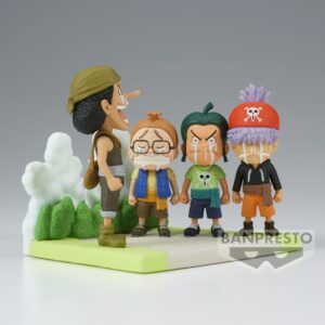 Figurine d'Usopp en PVC de 7 cm représentant un moment émotionnel où il fait ses adieux à ses jeunes compagnons, avec des détails soignés et une pose dynamique.