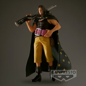 Figurine Yasopp de One Piece, mesurant 16 cm, avec une pose dynamique, un sourire confiant, et un fusil reposant sur son épaule, fabriquée en PVC avec des détails précis.