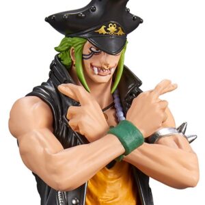 Figurine de Bartolomeo dans une pose dynamique, mettant en valeur son allure charismatique et ses caractéristiques distinctives, fabriquée en PVC par BANPRESTO.