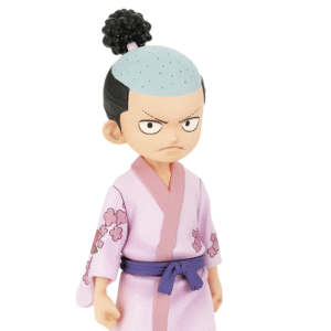 Figurine de Kozuki Momonosuke dans une pose dynamique, représentant un personnage de One Piece, fabriquée par Banpresto, avec des détails soignés et une finition fidèle à l'anime.