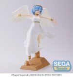 Vue 3/4 avant en plan d'ensemble de la figurine Rem Seraph Luminasta de Re:Zero - Starting Life in Another World les bras tendus.