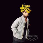 Vue 3/4 de face à mi-distance de la figurine de Kazutora Hanemiya de Tokyo Revengers en veste grise, sans accessoires.